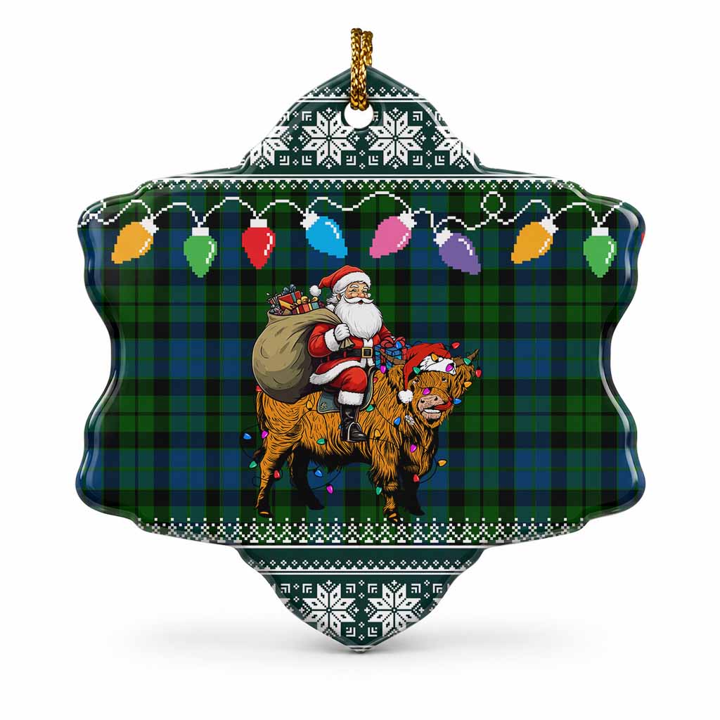 MacKie (McKie) Nollaig Chridheil Santa Highland Coo Tartan Ceramic Snow Flake Ornament