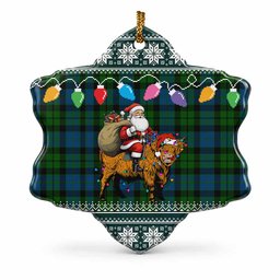 MacKie (McKie) Nollaig Chridheil Santa Highland Coo Tartan Ceramic Snow Flake Ornament