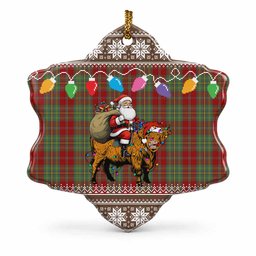 Leask Nollaig Chridheil Santa Highland Coo Tartan Ceramic Snow Flake Ornament