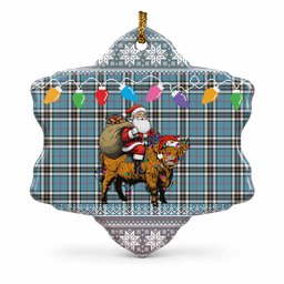 Thompson (Thomson) Nollaig Chridheil Santa Highland Coo Tartan Ceramic Snow Flake Ornament
