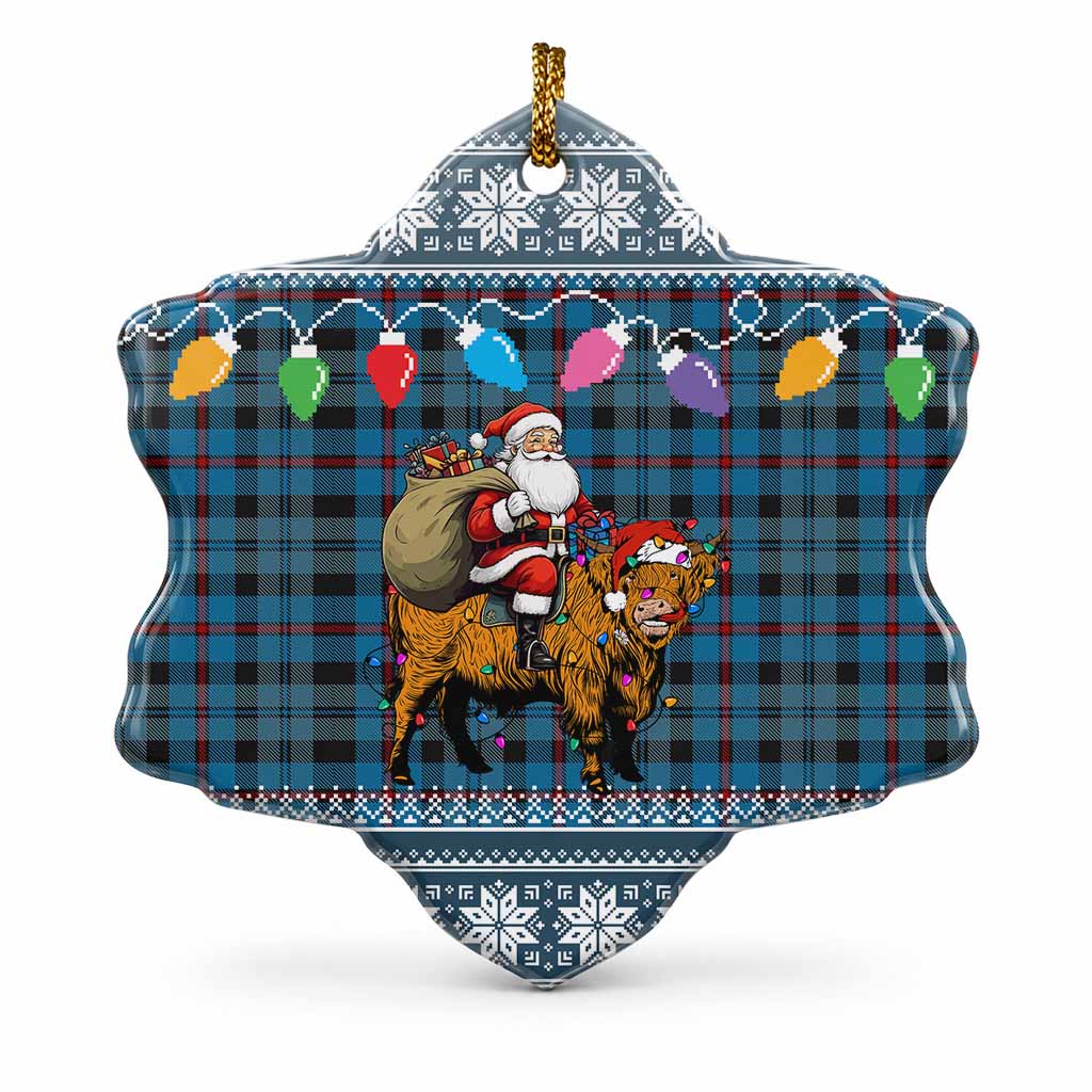 MacCorquodale (McCorquodale) Nollaig Chridheil Santa Highland Coo Tartan Ceramic Snow Flake Ornament