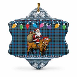 MacCorquodale (McCorquodale) Nollaig Chridheil Santa Highland Coo Tartan Ceramic Snow Flake Ornament