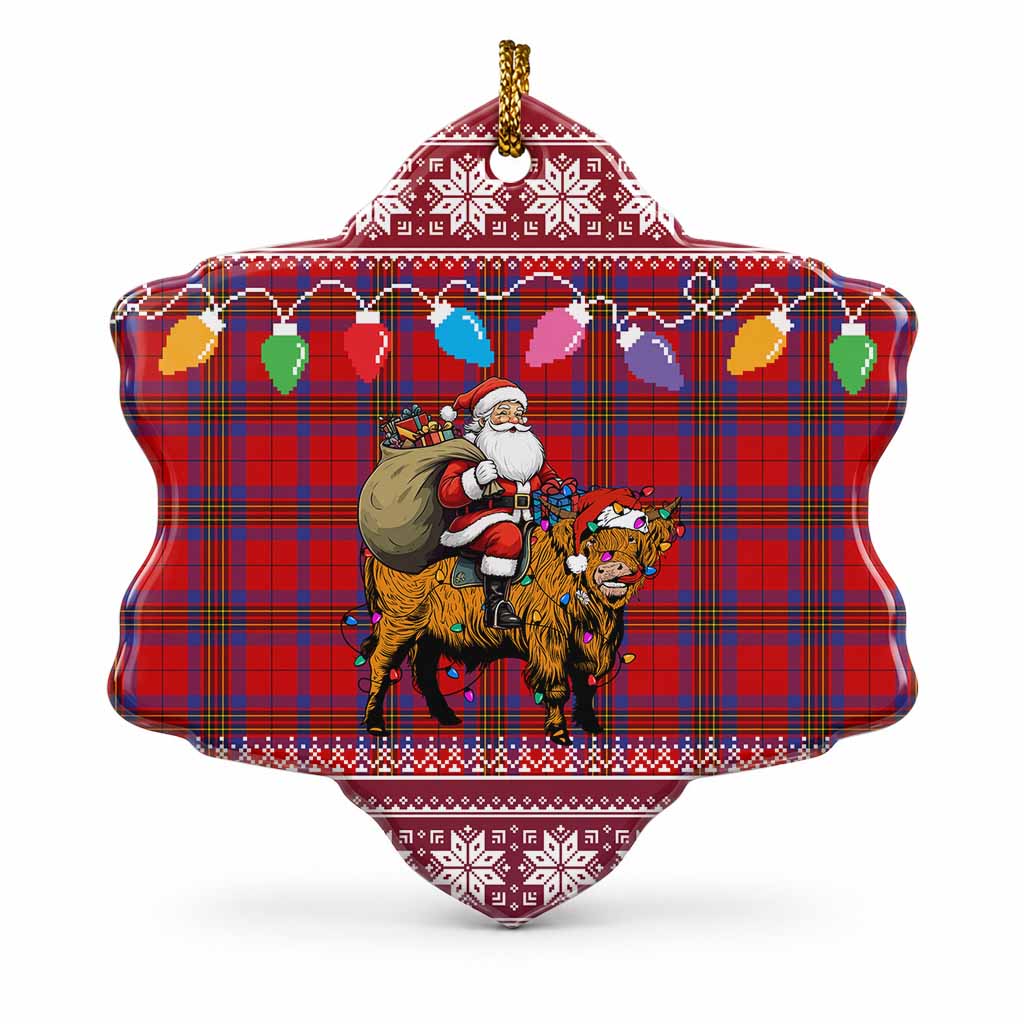 Leslie Nollaig Chridheil Santa Highland Coo Tartan Ceramic Snow Flake Ornament