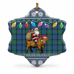 MacThomas (McThomas) Nollaig Chridheil Santa Highland Coo Tartan Ceramic Snow Flake Ornament