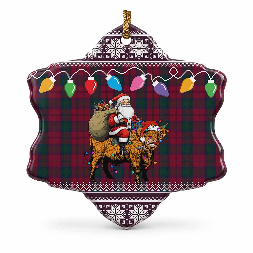Lindsay Nollaig Chridheil Santa Highland Coo Tartan Ceramic Snow Flake Ornament