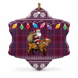 McCall (Caithness) Nollaig Chridheil Santa Highland Coo Tartan Ceramic Snow Flake Ornament