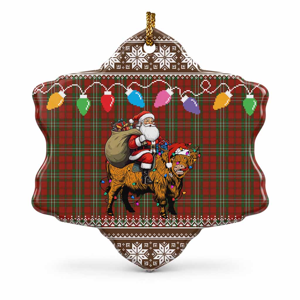 Scott Nollaig Chridheil Santa Highland Coo Tartan Ceramic Snow Flake Ornament