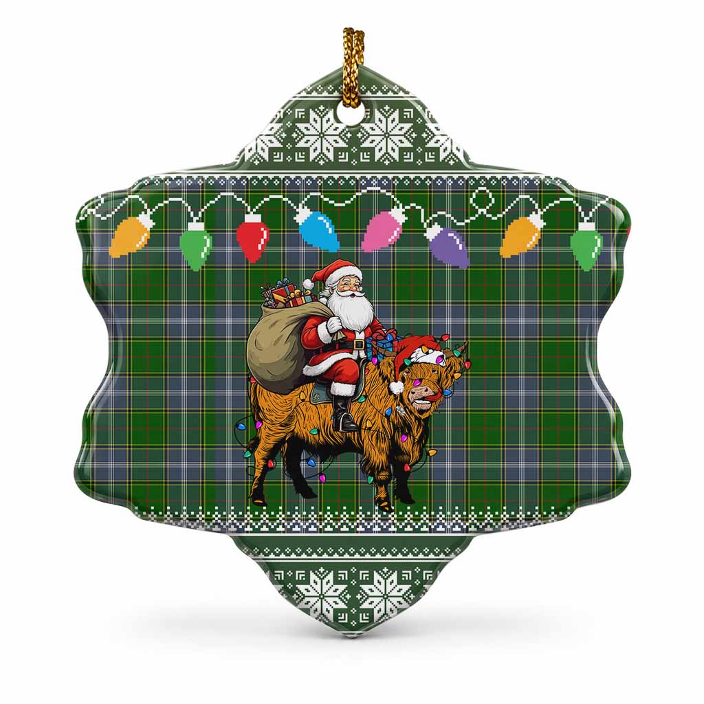 Pringle Nollaig Chridheil Santa Highland Coo Tartan Ceramic Snow Flake Ornament
