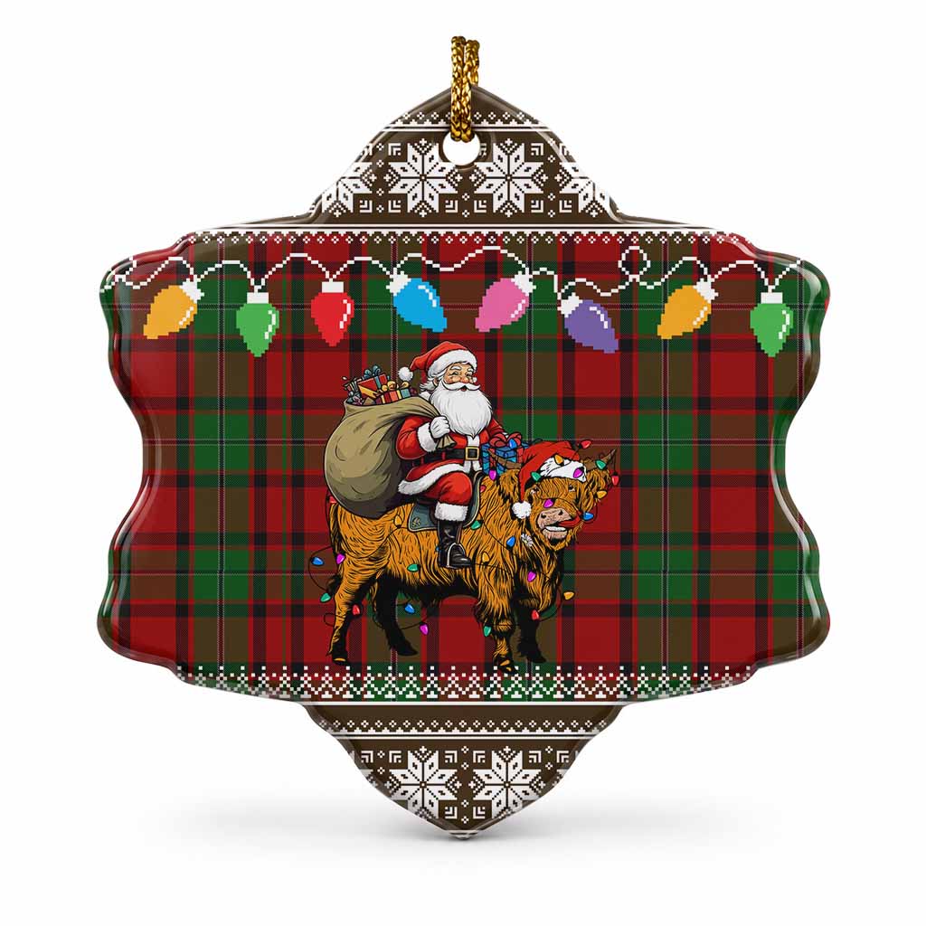 MacPhail (McPhail) Nollaig Chridheil Santa Highland Coo Tartan Ceramic Snow Flake Ornament