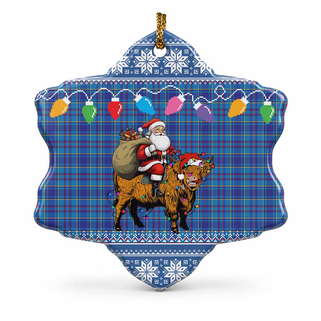 Mercer Nollaig Chridheil Santa Highland Coo Tartan Ceramic Snow Flake Ornament