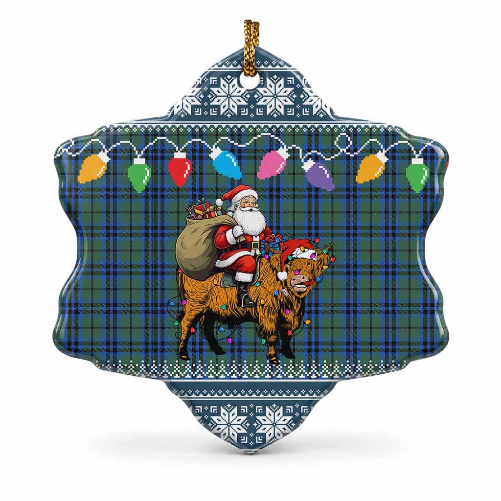 Marshall Nollaig Chridheil Santa Highland Coo Tartan Ceramic Snow Flake Ornament