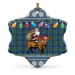 Marshall Nollaig Chridheil Santa Highland Coo Tartan Ceramic Snow Flake Ornament