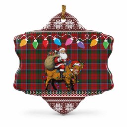MacCracken (McCracken) Nollaig Chridheil Santa Highland Coo Tartan Ceramic Snow Flake Ornament