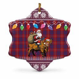 Hamilton Nollaig Chridheil Santa Highland Coo Tartan Ceramic Snow Flake Ornament