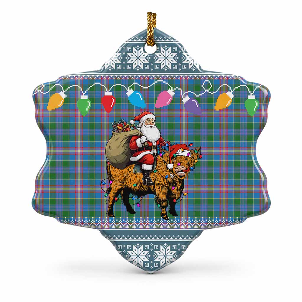 Ralston Nollaig Chridheil Santa Highland Coo Tartan Ceramic Snow Flake Ornament