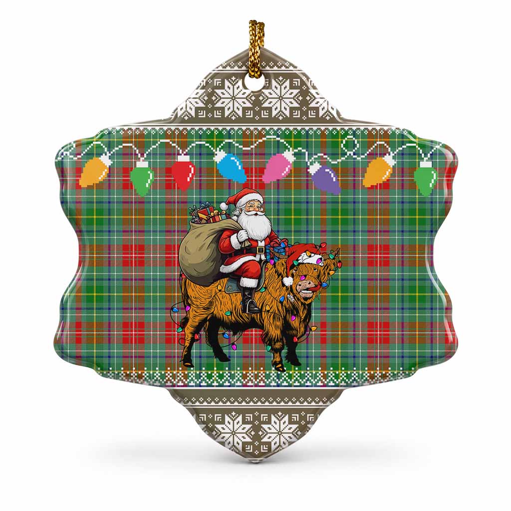 Muirhead Nollaig Chridheil Santa Highland Coo Tartan Ceramic Snow Flake Ornament