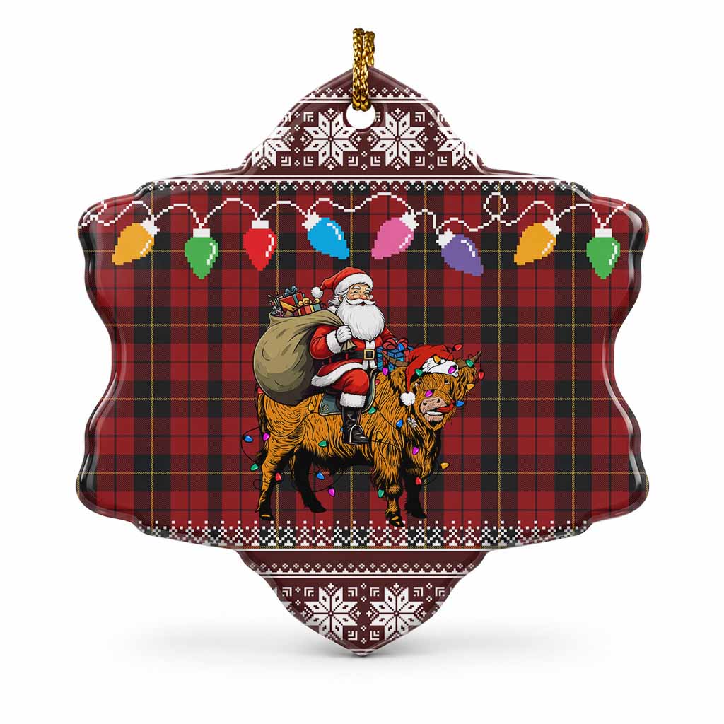 Wallace Nollaig Chridheil Santa Highland Coo Tartan Ceramic Snow Flake Ornament