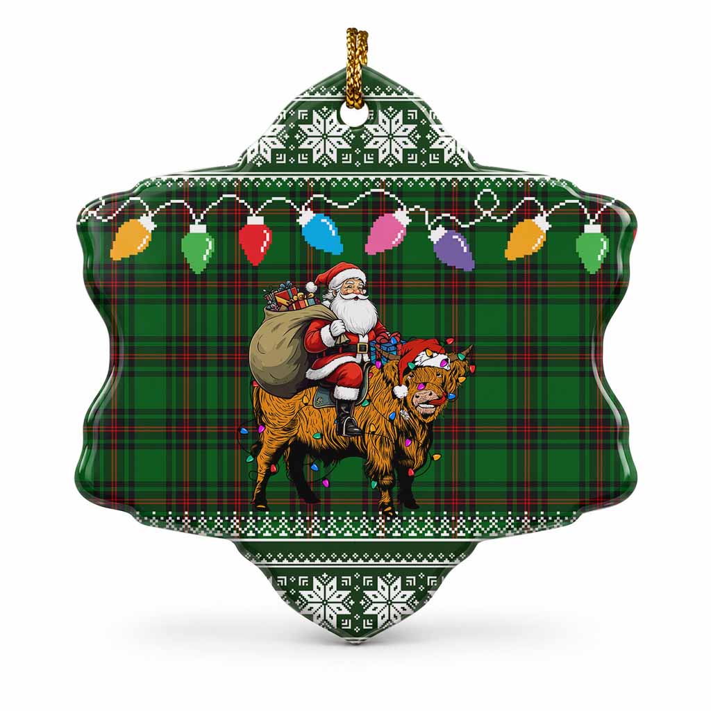 Kinnear Nollaig Chridheil Santa Highland Coo Tartan Ceramic Snow Flake Ornament