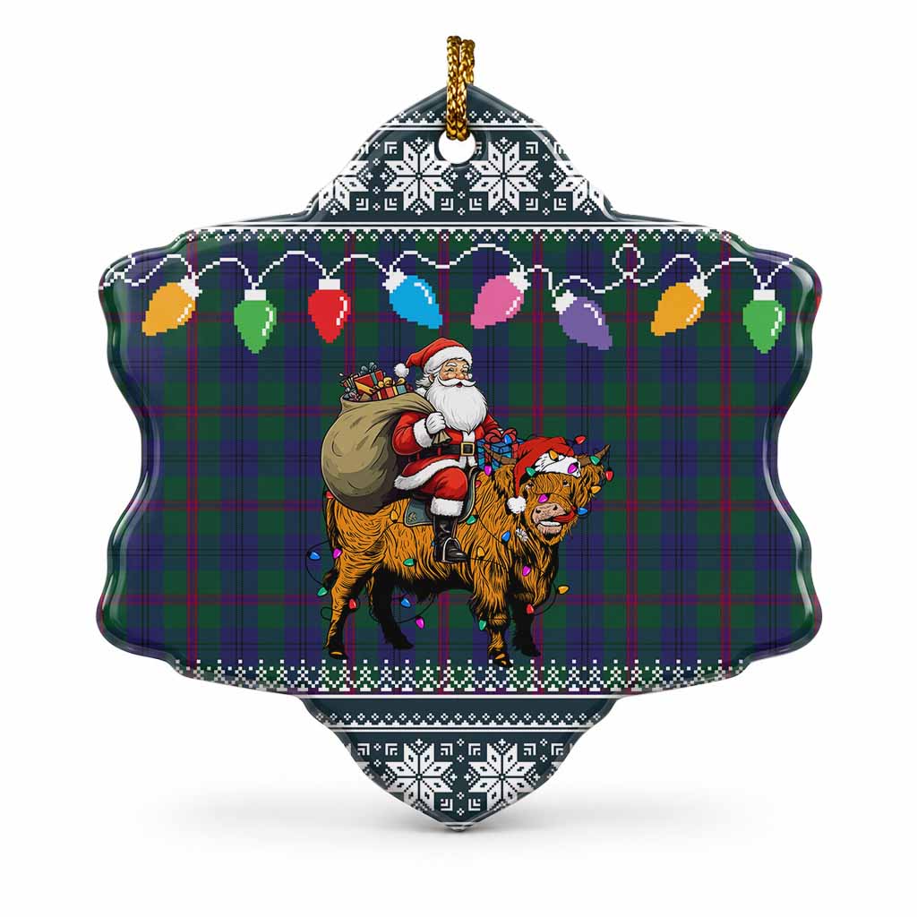 Laurie Nollaig Chridheil Santa Highland Coo Tartan Ceramic Snow Flake Ornament