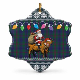 Laurie Nollaig Chridheil Santa Highland Coo Tartan Ceramic Snow Flake Ornament