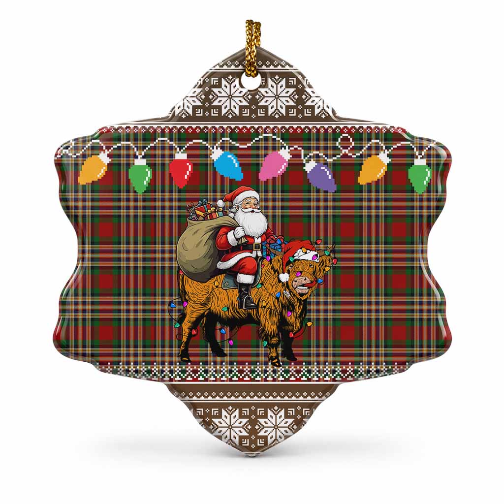 MacGill (MakGill) Nollaig Chridheil Santa Highland Coo Tartan Ceramic Snow Flake Ornament