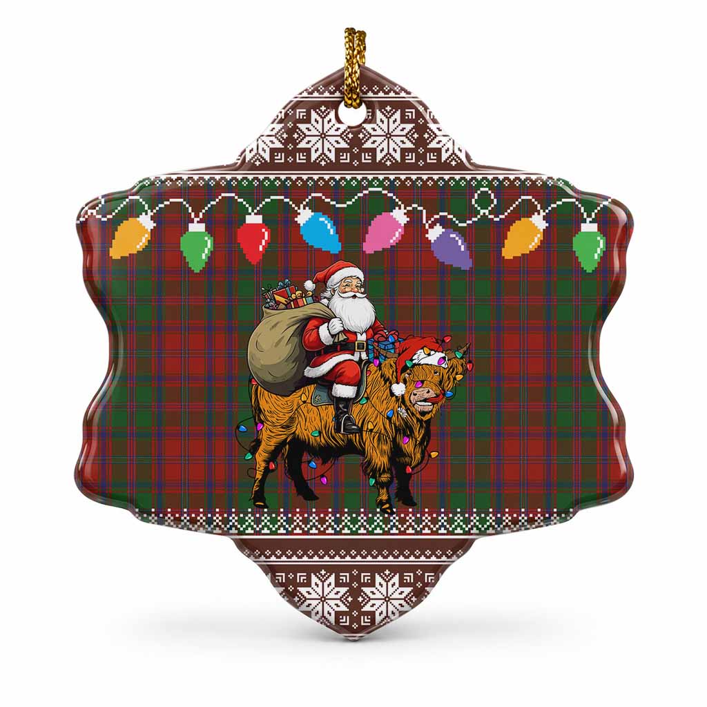Stewart (Stuart) of Appin Nollaig Chridheil Santa Highland Coo Tartan Ceramic Snow Flake Ornament