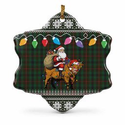 Tennant Nollaig Chridheil Santa Highland Coo Tartan Ceramic Snow Flake Ornament