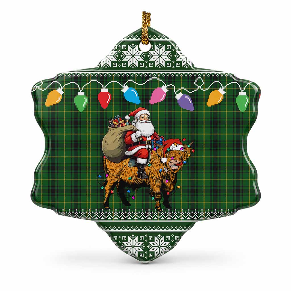 MacArthur (McArthur) Nollaig Chridheil Santa Highland Coo Tartan Ceramic Snow Flake Ornament