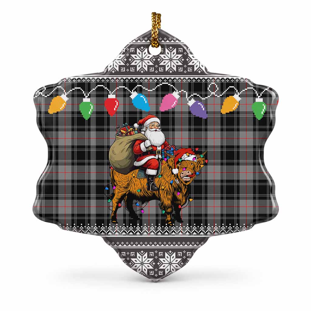Moffat Nollaig Chridheil Santa Highland Coo Tartan Ceramic Snow Flake Ornament