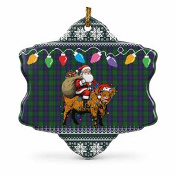 Shaw Nollaig Chridheil Santa Highland Coo Tartan Ceramic Snow Flake Ornament