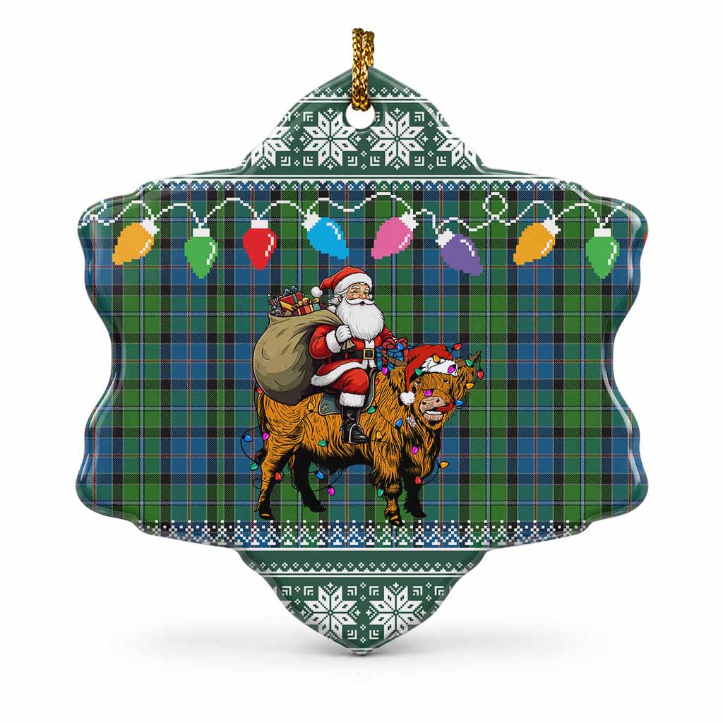 Stirling Nollaig Chridheil Santa Highland Coo Tartan Ceramic Snow Flake Ornament