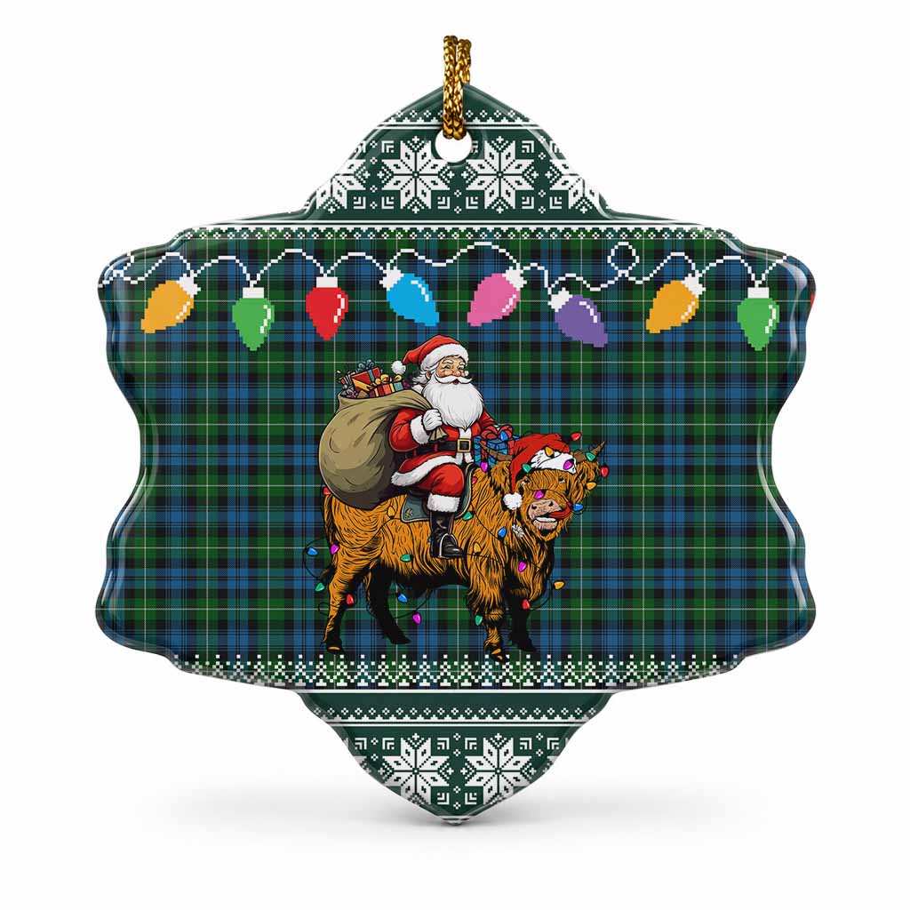 Lamont Nollaig Chridheil Santa Highland Coo Tartan Ceramic Snow Flake Ornament