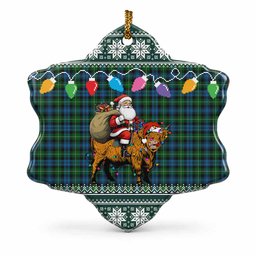 Lamont Nollaig Chridheil Santa Highland Coo Tartan Ceramic Snow Flake Ornament