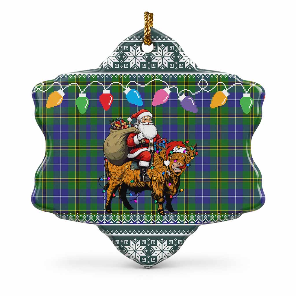 Turnbull Nollaig Chridheil Santa Highland Coo Tartan Ceramic Snow Flake Ornament