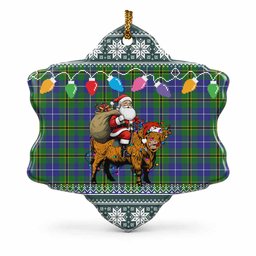 Turnbull Nollaig Chridheil Santa Highland Coo Tartan Ceramic Snow Flake Ornament