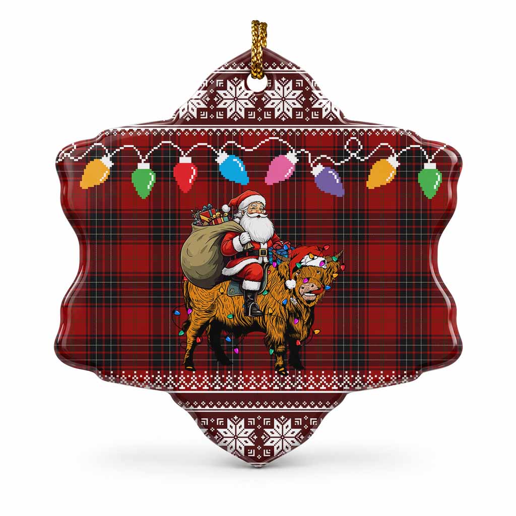 Wemyss Nollaig Chridheil Santa Highland Coo Tartan Ceramic Snow Flake Ornament