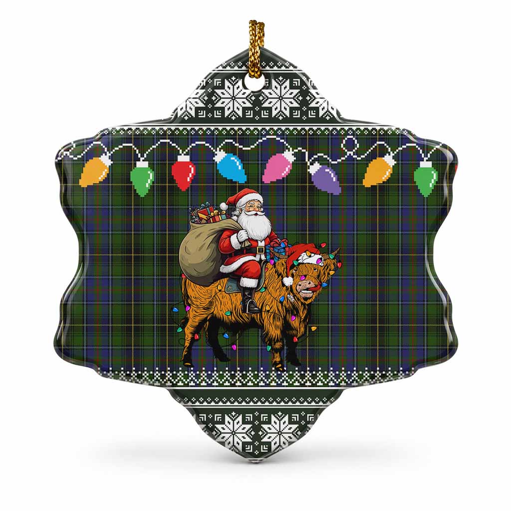 MacInnes (McInnes) Nollaig Chridheil Santa Highland Coo Tartan Ceramic Snow Flake Ornament