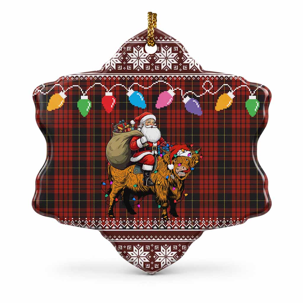 MacQueen (McQueen) Nollaig Chridheil Santa Highland Coo Tartan Ceramic Snow Flake Ornament