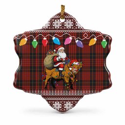 MacQueen (McQueen) Nollaig Chridheil Santa Highland Coo Tartan Ceramic Snow Flake Ornament