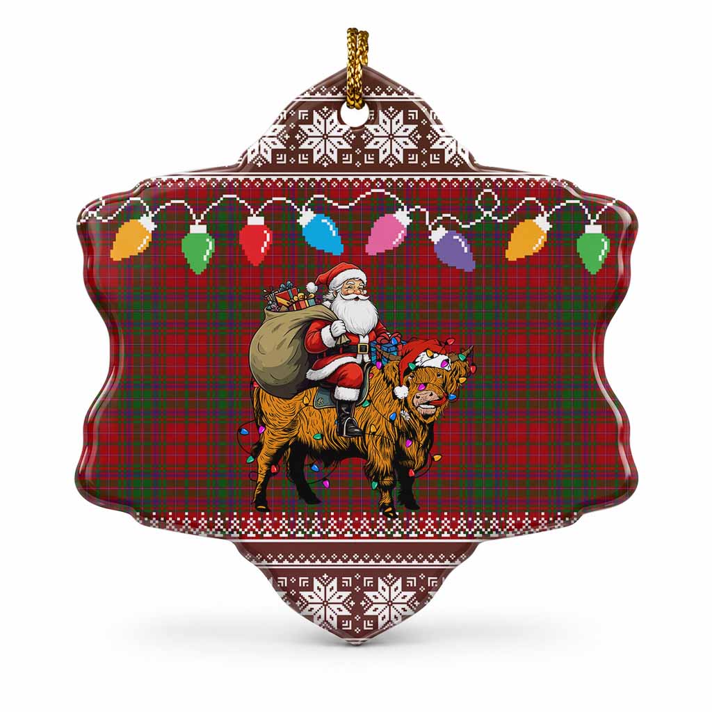 MacDougall (McDougall) Nollaig Chridheil Santa Highland Coo Tartan Ceramic Snow Flake Ornament