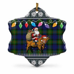 Jamieson Nollaig Chridheil Santa Highland Coo Tartan Ceramic Snow Flake Ornament