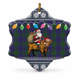 Strachan Nollaig Chridheil Santa Highland Coo Tartan Ceramic Snow Flake Ornament