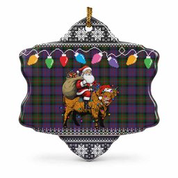 MacDonell (McDonell) Nollaig Chridheil Santa Highland Coo Tartan Ceramic Snow Flake Ornament