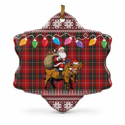 Orr Nollaig Chridheil Santa Highland Coo Tartan Ceramic Snow Flake Ornament