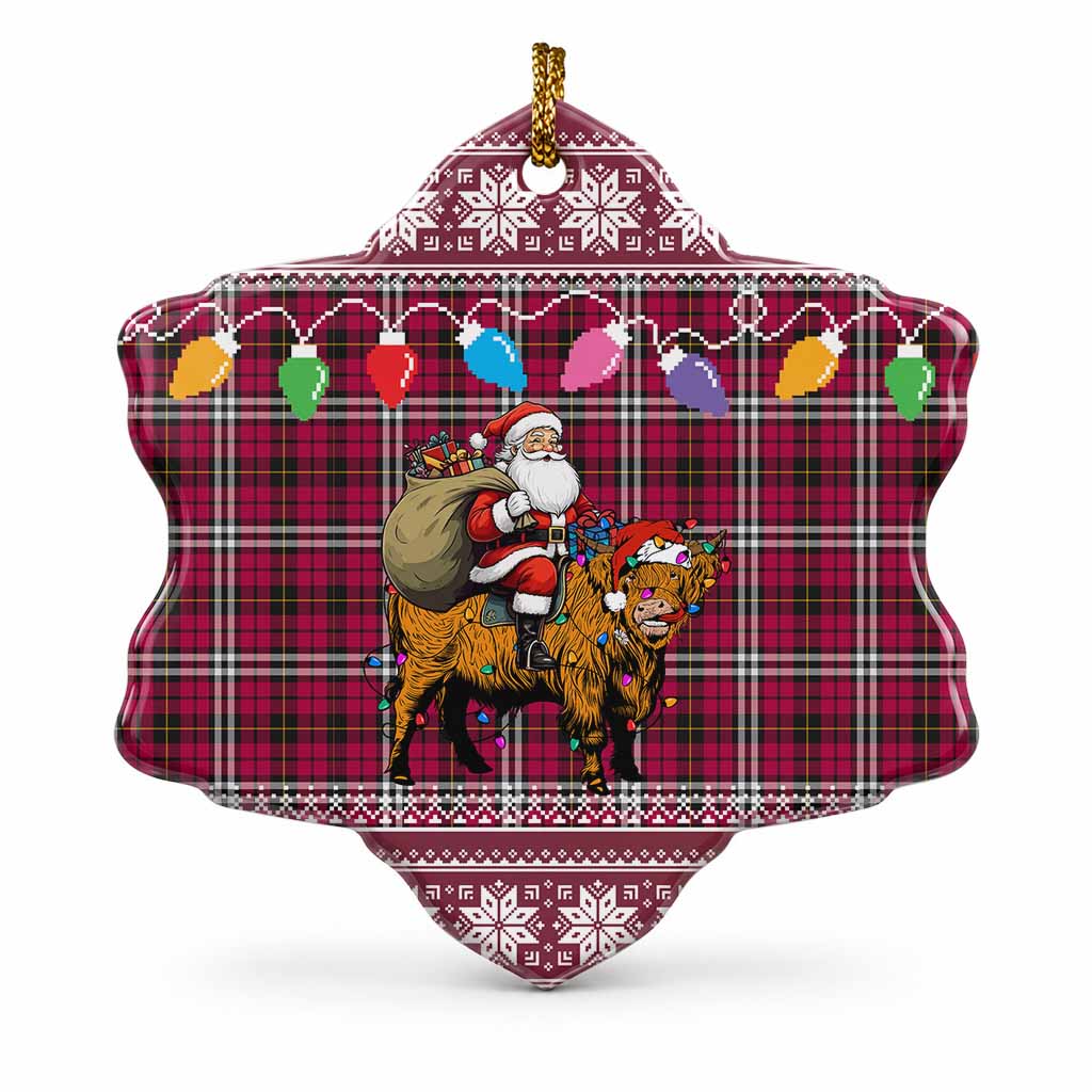 Little Nollaig Chridheil Santa Highland Coo Tartan Ceramic Snow Flake Ornament