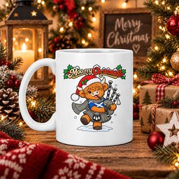 ScotsTee Shop Scottish Burns Check Tartan Mug Moo Rry Christmas Highland Cow Bagpiper