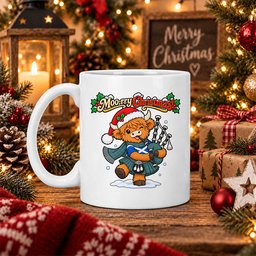 ScotsTee Shop Scottish Douglas Ancient Tartan Mug Moo Rry Christmas Highland Cow Bagpiper