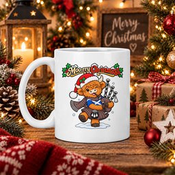 ScotsTee Shop Scottish Macduff Ancient Tartan Mug Moo Rry Christmas Highland Cow Bagpiper