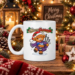 ScotsTee Shop Scottish Jackson Tartan Mug Moo Rry Christmas Highland Cow Bagpiper