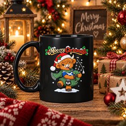 ScotsTee Shop Scottish Currie Tartan Mug Moo Rry Christmas Highland Cow Bagpiper